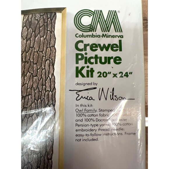 Columbia-Minerva Crewel Picture Kit Erica Wilson Owl Family 20" x 24" Craft Proj - Picture 3 of 4